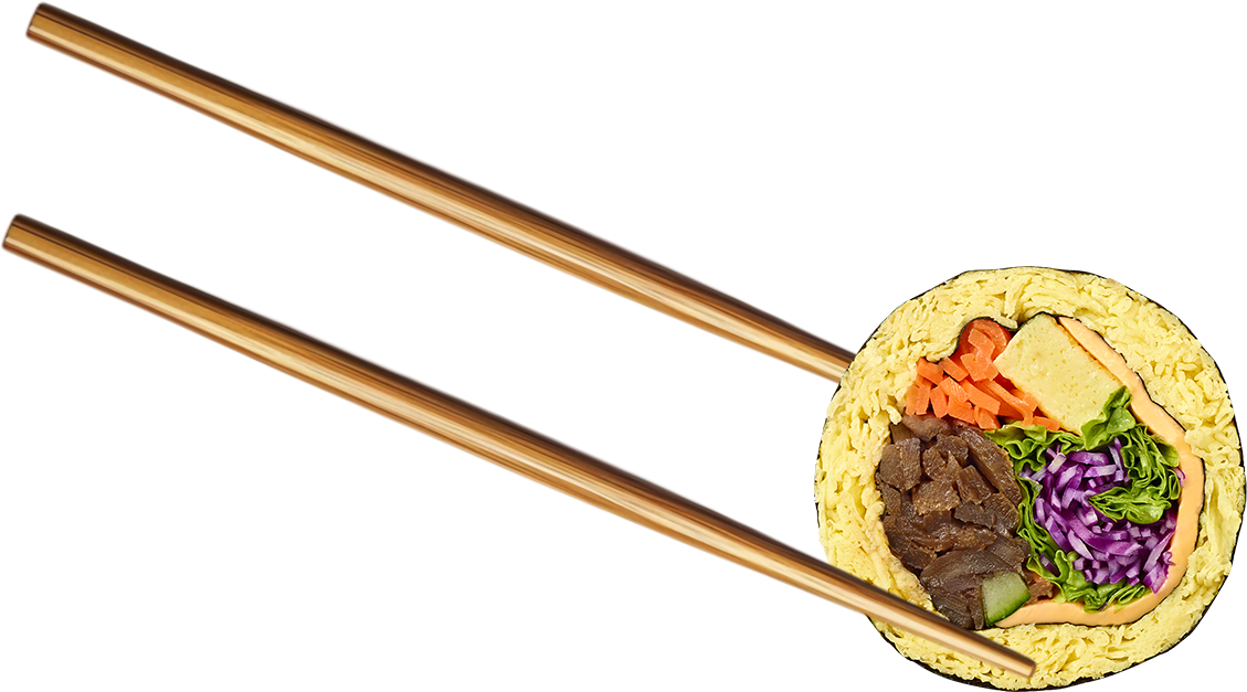 젓가락으로 김밥을 집는 모습